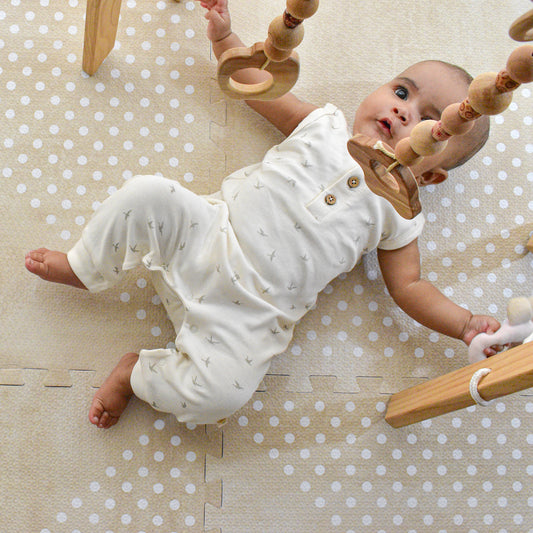 White Patterned Polka in Beige Playmat - Shapes