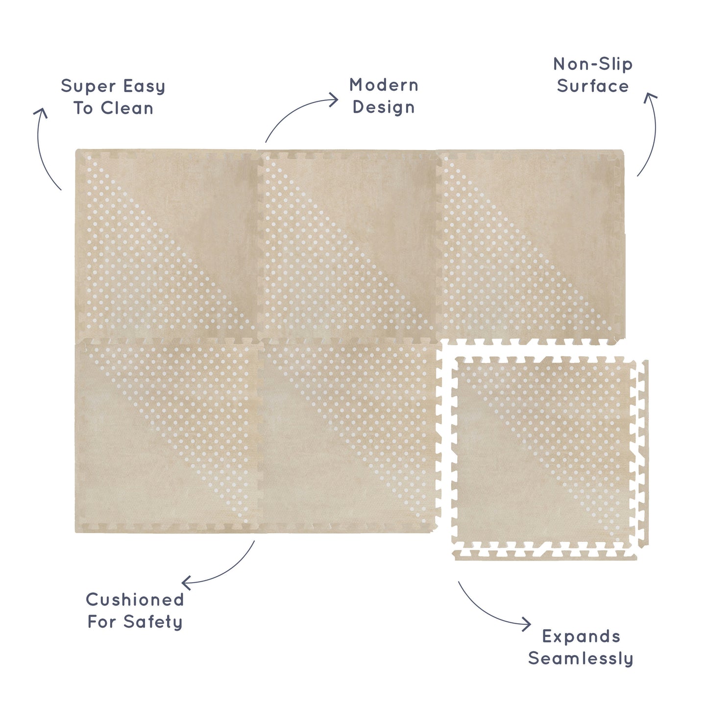 White Patterned Polka in Beige Playmat - Shapes