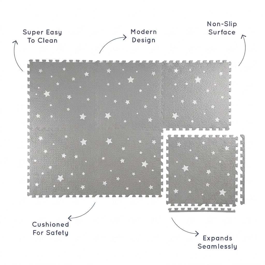 Dreamy White Stars Set in Grey Playmat - Starry